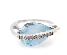 Größe 52 Ring 585 GOLD 14 Karat Diamanten diamonds Blautopas Weißgold G2724/25