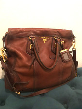 PRADA Handtasche, original, Hirschleder nussbraun, 38x30x14 cm, gebraucht