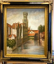 Ölgemälde Kanal zum Markt Brügge handgemalt signiert Leinwand Keilrahmen 78x68
