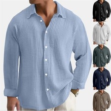 Herren Langarm Blusehemd Hemden Shirts Freizeit Hemd Lose Tops Hemdshirts DE