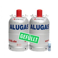 2x Alu Camping Propangas Flasche, 11kg gefüllt  geprüft bis Ende 2024   