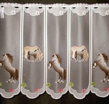 Kindergardine Pferde Pony Mädchen Reiten 7 Breiten Scheibengardine 50 cm Hoch