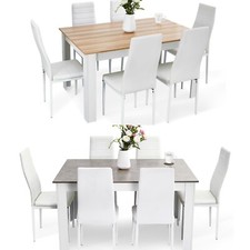 Mondeer Esstisch mit 6 Stühlen Essgruppe m/ hochlehner Kunstleder Stuhl 138x90cm