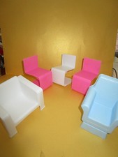 BZ46) DREI FREISCHWINGER-STÜHLE+DREHSESSEL+SESSEL FÜR BARBIE UA. 29cm MODEPUPPEN