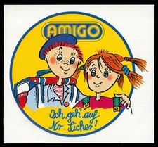 Werbe Aufkleber - Amigo Schulranzen - 12x11cm - Vintage Reklame 80er 90er