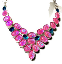 DREIFACH FEUEROPAL, PINK  Edelstein Handgefertigt 925 Sterling Silb  Halskette