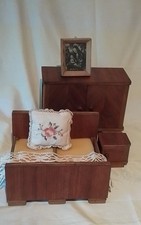 Vintage Schlafzimmer-Möbel für die Puppenstube Gross Puppen 4 Teile 50er Stil