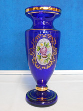 Vintage - sehr schöne blaue BOHEMIA Glasvase - goldenene Akzente - Kobaltglas ?