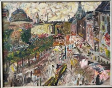 Ölbild Expressionist belebte Stadt 63,5 x 79,5 cm Anonym Mid Century