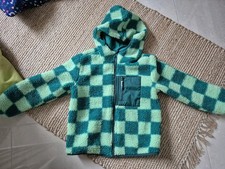 H&M Jacke Gr. 110-116 Kuscheljacke grün Kariert Kapuze Jungen Warm 