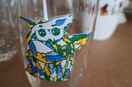 Glas mit eulenmotiv - glas,