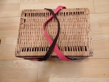 Kiste aus Weidengeflecht mit Deckel-Aufbewahrungskiste-Picknick-Anglerkiste-Vint