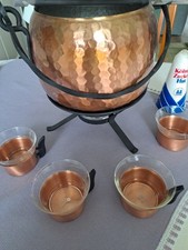 Kupferkesselset  für Feuerzangenbowle mit 4 Tassen Jenaer Glas Kupferfarbig