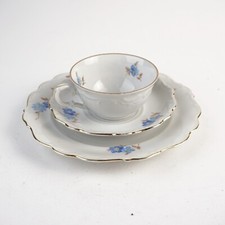 Kaffeegedeck Tasse + Untertasse + Kuchenteller Handbemalt mit Krone gestempelt