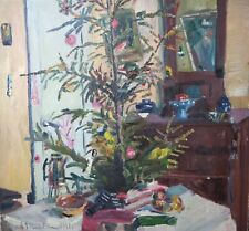 Deutscher Maler unleserlich signiert WEIHNACHTEN Christbaum Christzimmer Schmuck