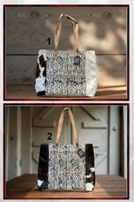 Umhängetasche Stempel Kuhfell Leder Shopper Tasche Schultertasche Baumwollenatur