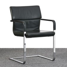 Walter Knoll Freischwinger, grün, Leder, 6 Stück, Chromgestell, gebraucht