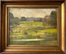 Ölbild Aksel Soeberg Weite Landschaft 1913 im Bilderrahmen gold Antik Jugendstil