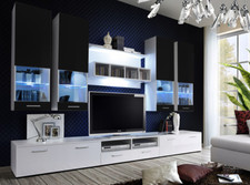 Moderne Wohnwand ALPHA II Wohnzimmer Schrankwand Hochglanz LED Glas Anbauwand !