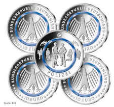 5 x 10 Euro Gedenkmünze Deutschland 2024 bfr. Polizei Police - A D F G J - Serie
