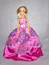 Barbie Kleid Prinzessin Ballkleid Brautkleid Pink Lila Pailletten Puppenkleid 62