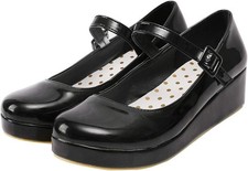 Damen Mary Jane Keilabsatz Pumps mit Riemchen und Plateau Rockabilly Lack Schuhe