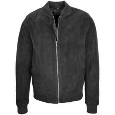 A2 Bomber Herren Schwarz Wildleder Lederjacke Basics Bomberjacke Edel Freizei...