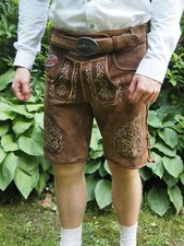 kurze Lederhose braun mit Gürtel VelourLeder antik crow look belt Echt Leder Neu