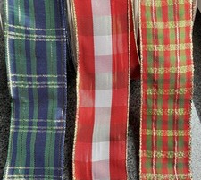 3 x 3m Weihnachts-Dekoband Schleifenband Plaid mit Draht neu, 4 cm breit