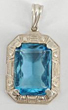 schöner Anhänger Silber Schmuck blauer Aquamarin / Glas Antik  #361