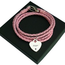 Rosa Leder Armband mit Gravur