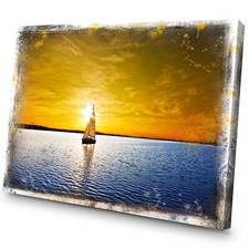 Leinwand Bild Segelboot Meer Schiff Sonnenuntergan Abstrakt Wandbilder XXL 4844A