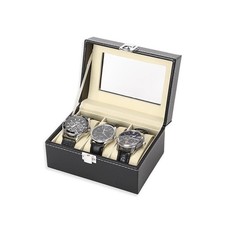 Uhrenbox mit 3 Fächern, Uhrenkasten mit Glasdecke, Uhrenkoffer mit Herausnehm...