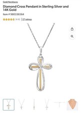 Diamant Kreuz Anhänger in Sterlingsilber und 14 Karat Gold