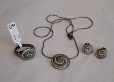 Ausgefallenes Schmuckset Silber 925 geschwärzt Zirkonia Kette Ring Ohrstecker