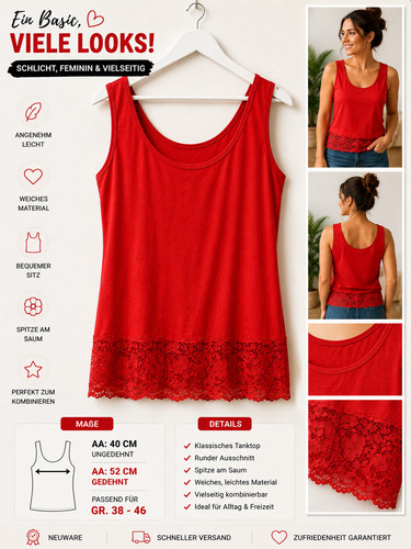 Tanktop rot mit spitze - mit, damen