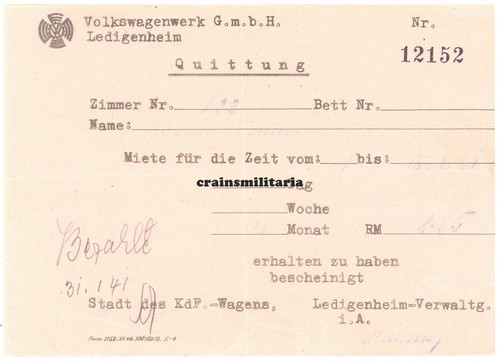 Orig quittung volkswagenwerk - orig.,