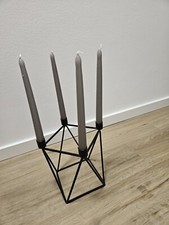 Kandelaber Kerzenständer + 4  Kerzen schwarz Metall Kube Würfel  Kerzenhalter