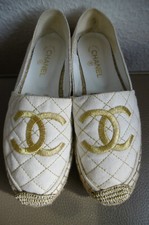 Weiße Espadrille CHANEL Gr 37 großes Logo gold gesteppt + bestickt made in Spain