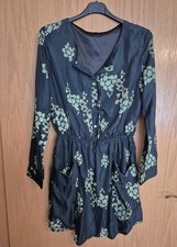 Blusenkleid Langarm Petrol Blumen Mit Taschen Größe 38