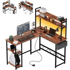 Schreibtisch Eckschreibtisch L-Form Reversibel Regal LED USB Steckdosen 140x120