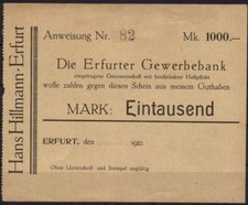 [11012] - NOTGELD ERFURT, Hans Hillmann/Erfurter Gewerbebank,  1000 Mk, 00.00.19