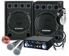 PA Anlage DJ Karaoke Musik Lautsprecher Boxen Bluetooth Endstufe Mikro Set 1600W