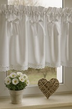 Scheibengardine Landhaus Bistro Gardine Shabby Vintage Weiß Maßanfertigung