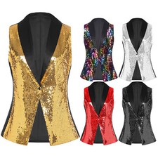 Damen Ärmelloser Jacke Glitzernde Pailletten Glitzernder Wams Hochzeit Feier