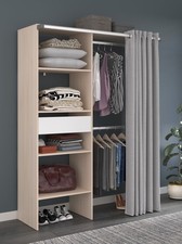 Parisot Kleiderschrank Bari 2 Akazie – 143x182 cm mit Stoffvorhang & Schublade