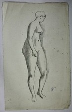 Zeichnung Bleistift Weiblicher Akt Stehend  August Wilhelm Dressler Signiert