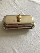 Sehr schöne silberfarbene Metallbutterdose, Griff Form einer goldenen Eichel