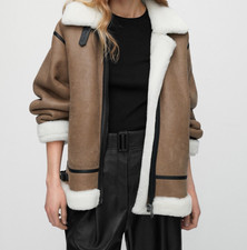 MASSIMODutti, Lammpelz,Lederjacke, Lammfell,  Echtleder, M, 38/40, beige, Neu