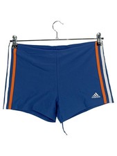 Adidas Herren Badehose Gr. 36 Blau Sportlich Logo-Print Streifen Polyamid